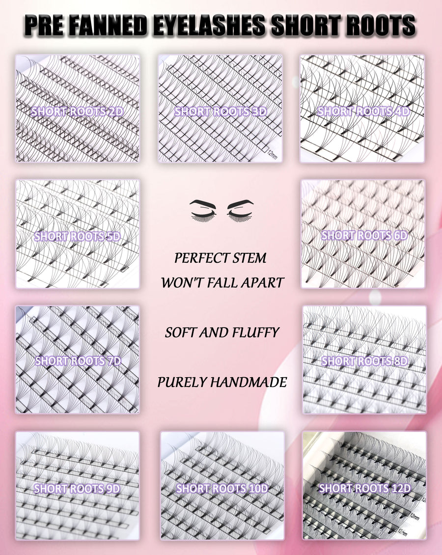 Short black pre-made eyelash extensions 12rows