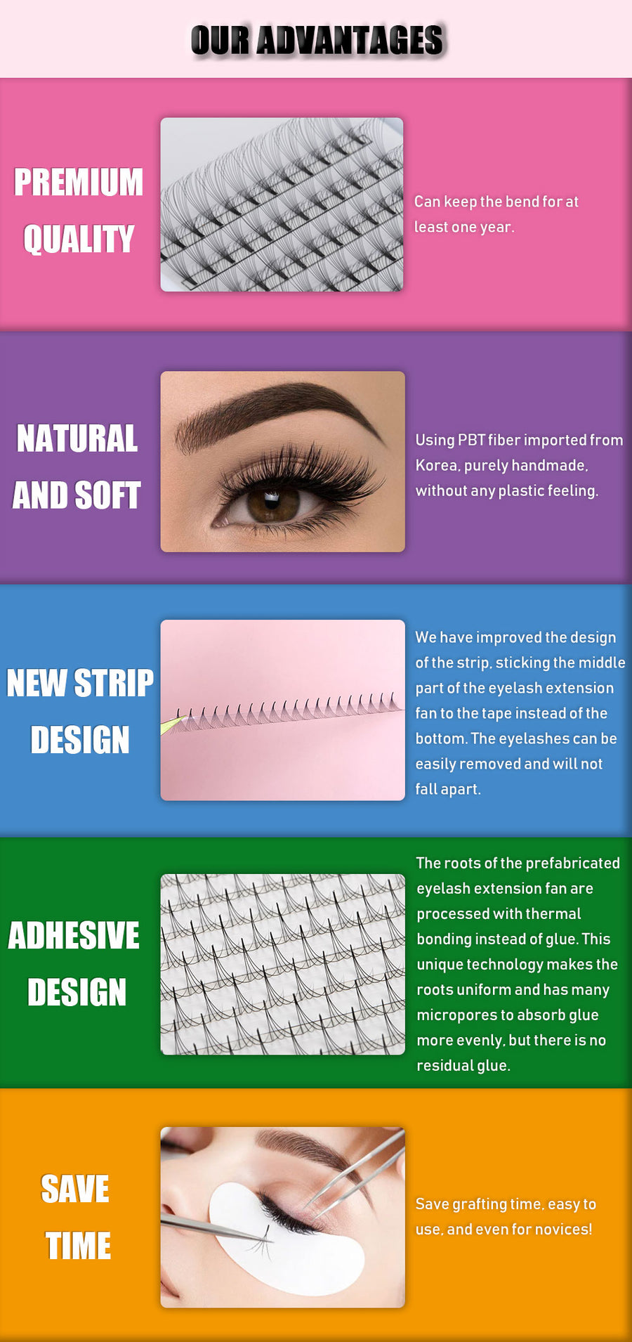 Short black pre-made eyelash extensions 12rows